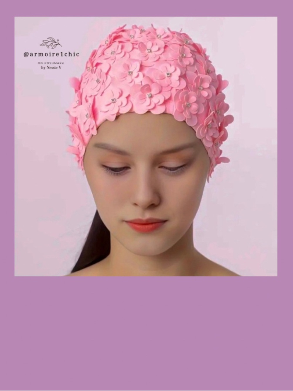 SWIM CAP | Floral Rhinestone & Textured Pink Flower Petal Pattern | Women’s OS